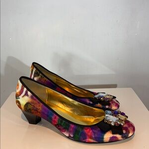 Vintage J. Renee satin Multicolor jewel Embellished kitten heel shoes size 7.5